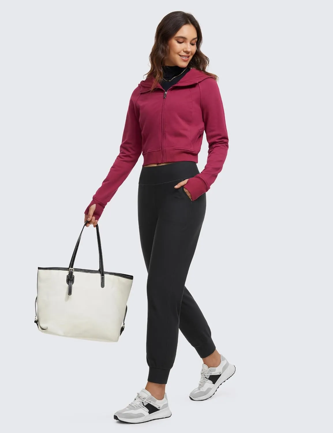 CRZ YOGA Womens Fleece Lined Workout Joggers with Pockets 27.5" - Hiking Running Outdoor Pants Water Resistant Winter Warm