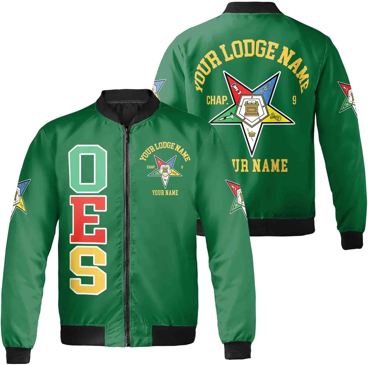 Customize Name Order of the Eastern Star OES Pentagon Down AF&AM Unisex Bomber Jacket S-5XL