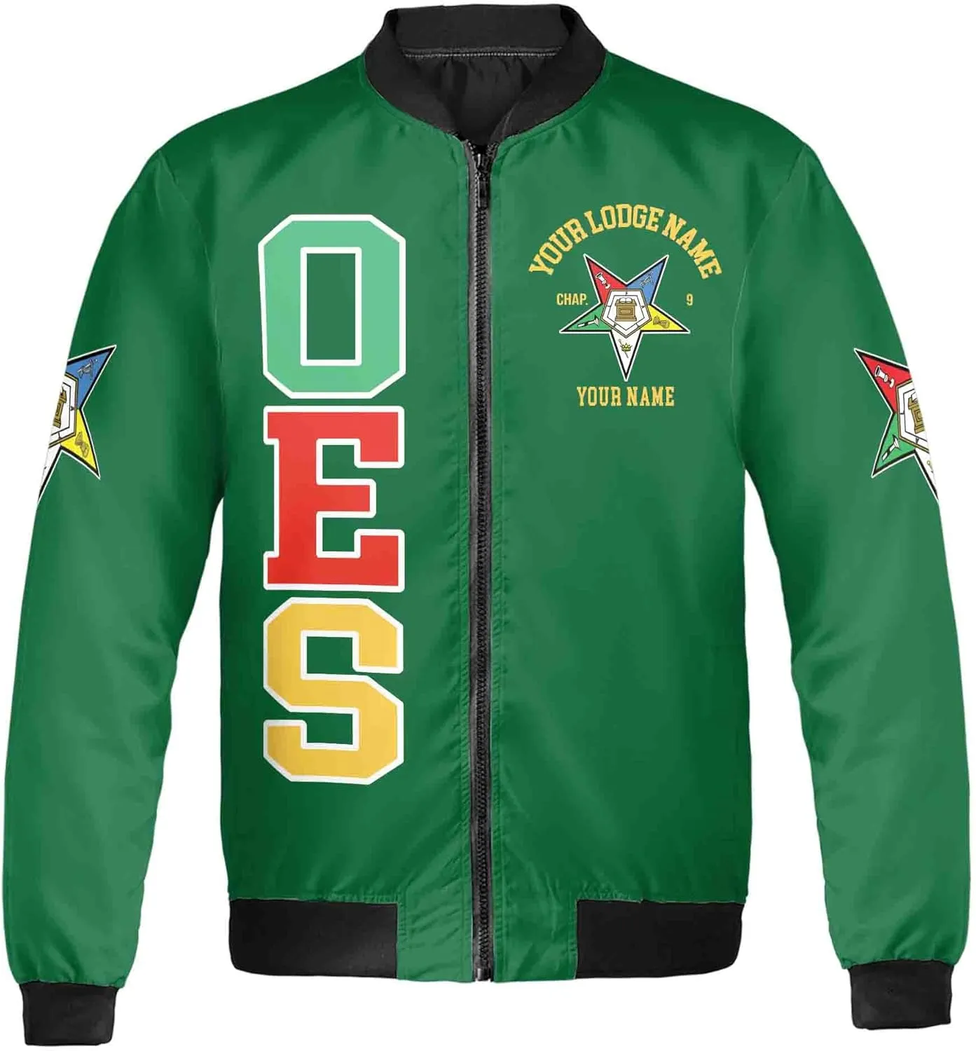 Customize Name Order of the Eastern Star OES Pentagon Down AF&AM Unisex Bomber Jacket S-5XL