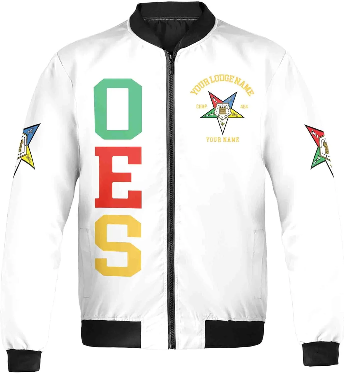 Customize Name Order of the Eastern Star OES Pentagon Down AF&AM Unisex Bomber Jacket S-5XL