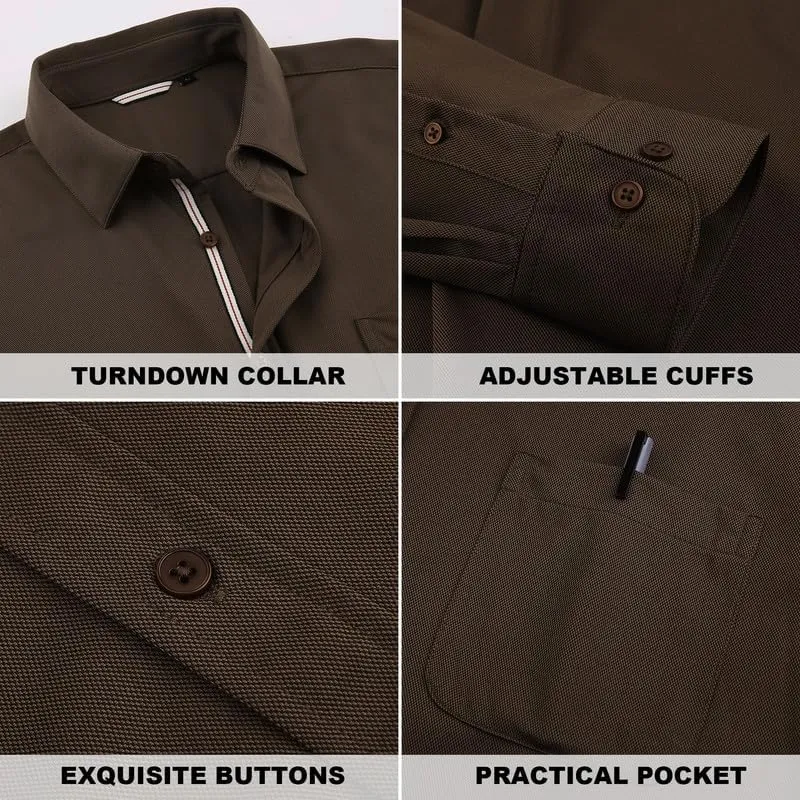 Damipow Mens Slim Fit Dress Shirts Long Sleeve Button Down Cotton Casual Business Shirt