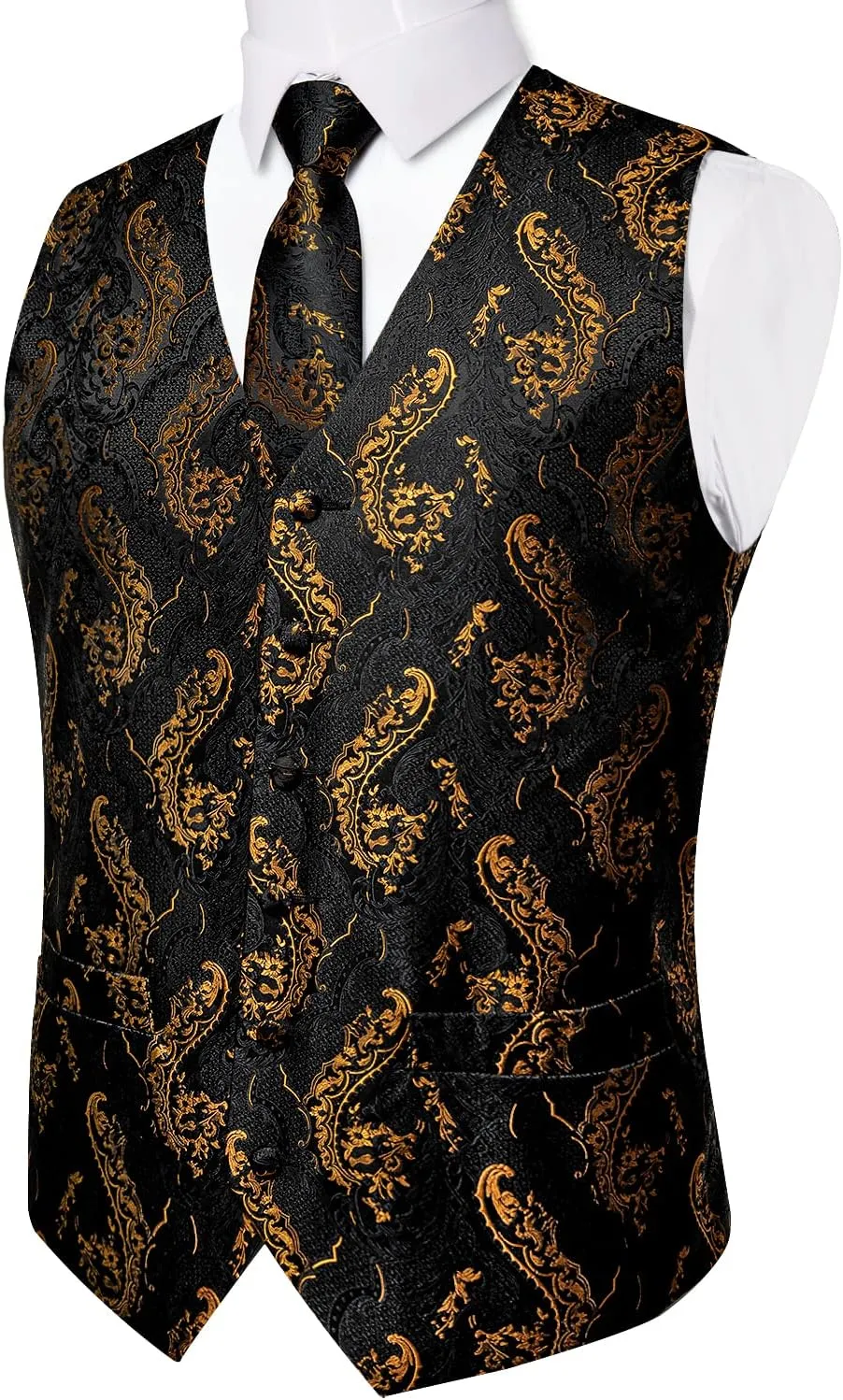 DiBanGu Men's Silk Paisley Vest and Necktie Set 6PCS Pre-tied Bow Tie Formal Waistcoat for Wedding Party