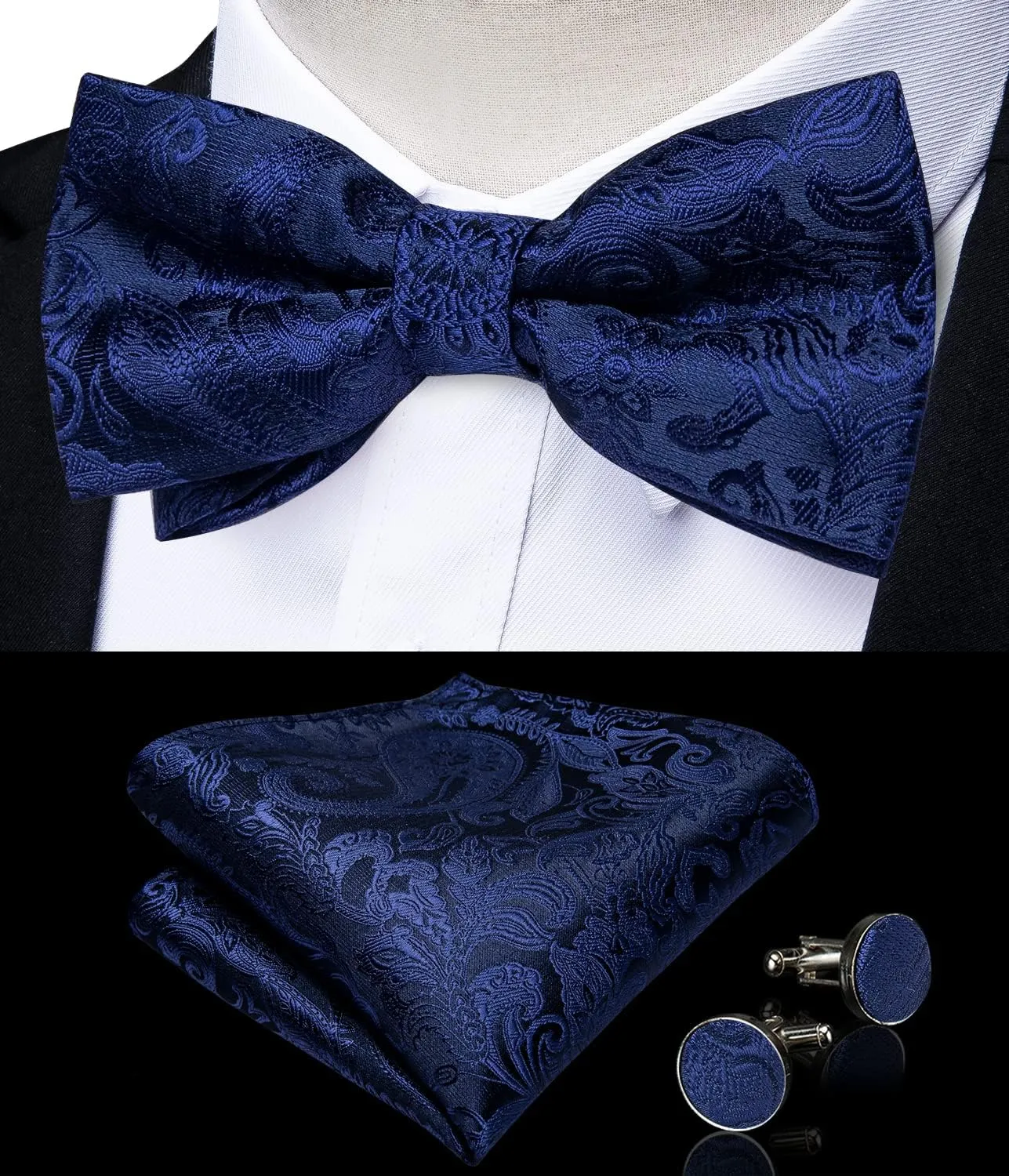 DiBanGu Men's Silk Paisley Vest and Necktie Set 6PCS Pre-tied Bow Tie Formal Waistcoat for Wedding Party