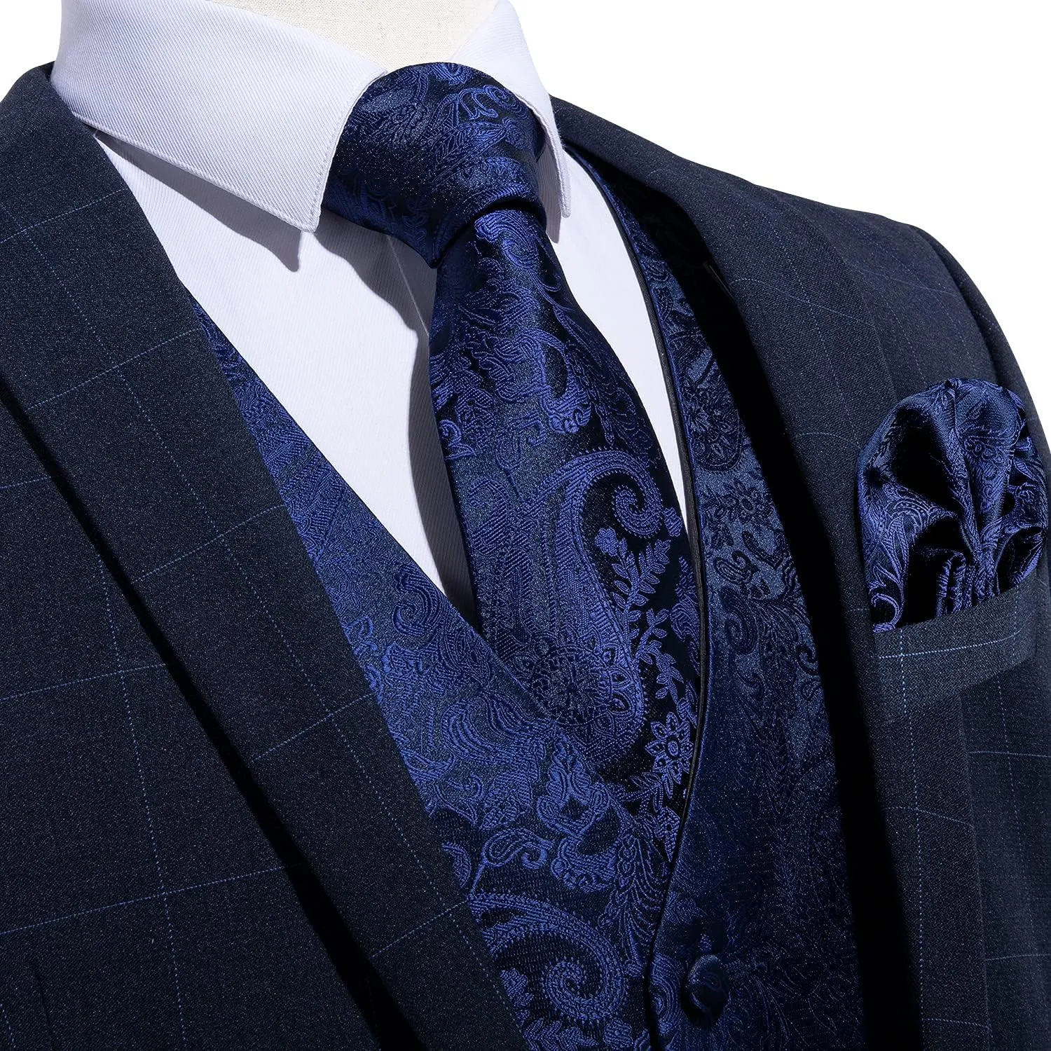DiBanGu Men's Silk Paisley Vest and Necktie Set 6PCS Pre-tied Bow Tie Formal Waistcoat for Wedding Party