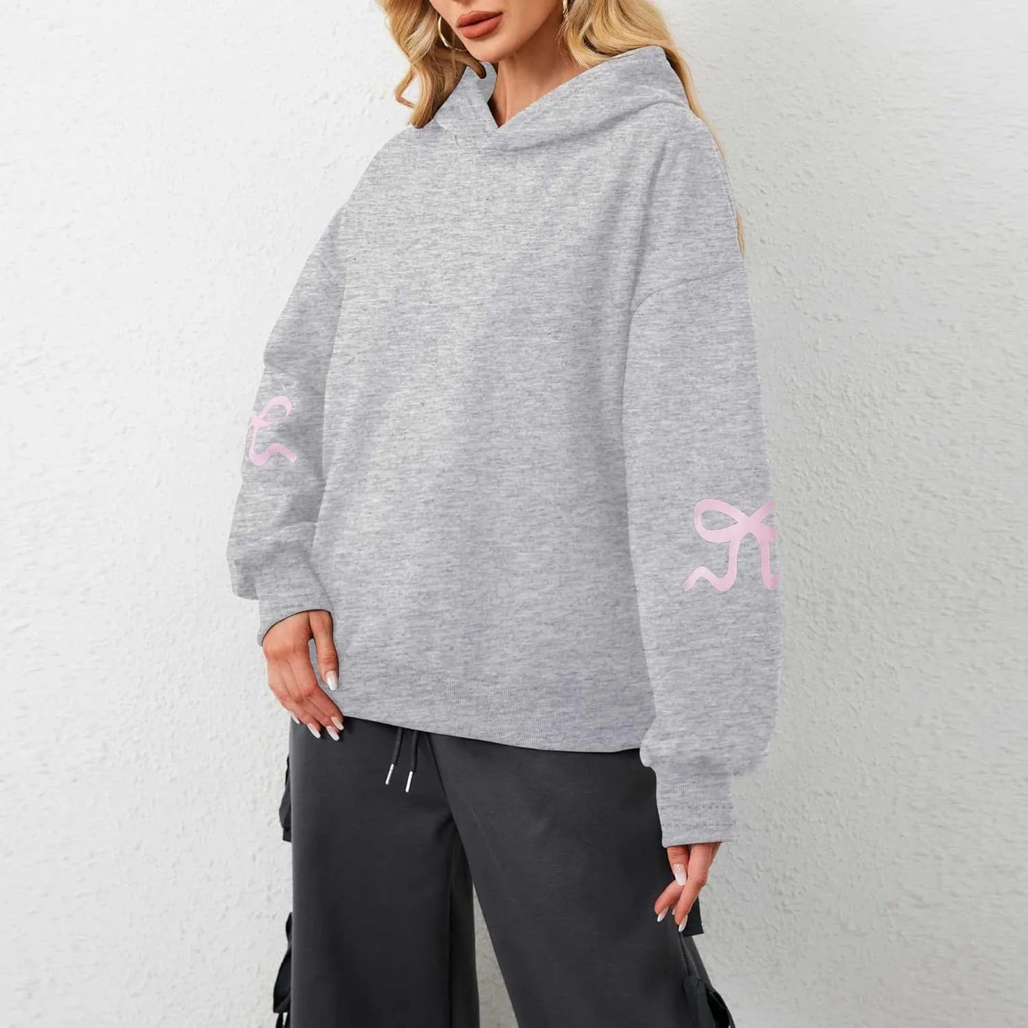 DSORVICD Women Bow Graphic Sweatshirt Y2k Long Sleeve Oversized Hoodies Cute Loose Fit Pullovers Teen Girls Preppy Streetwear