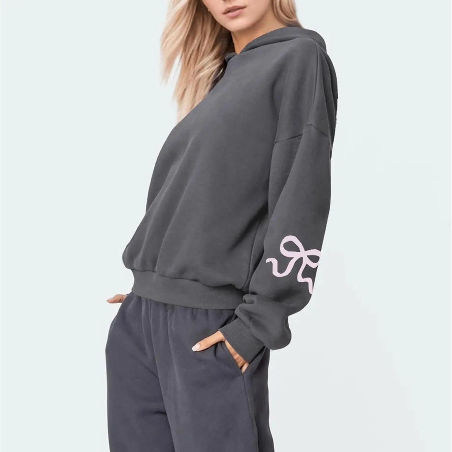 DSORVICD Women Bow Graphic Sweatshirt Y2k Long Sleeve Oversized Hoodies Cute Loose Fit Pullovers Teen Girls Preppy Streetwear