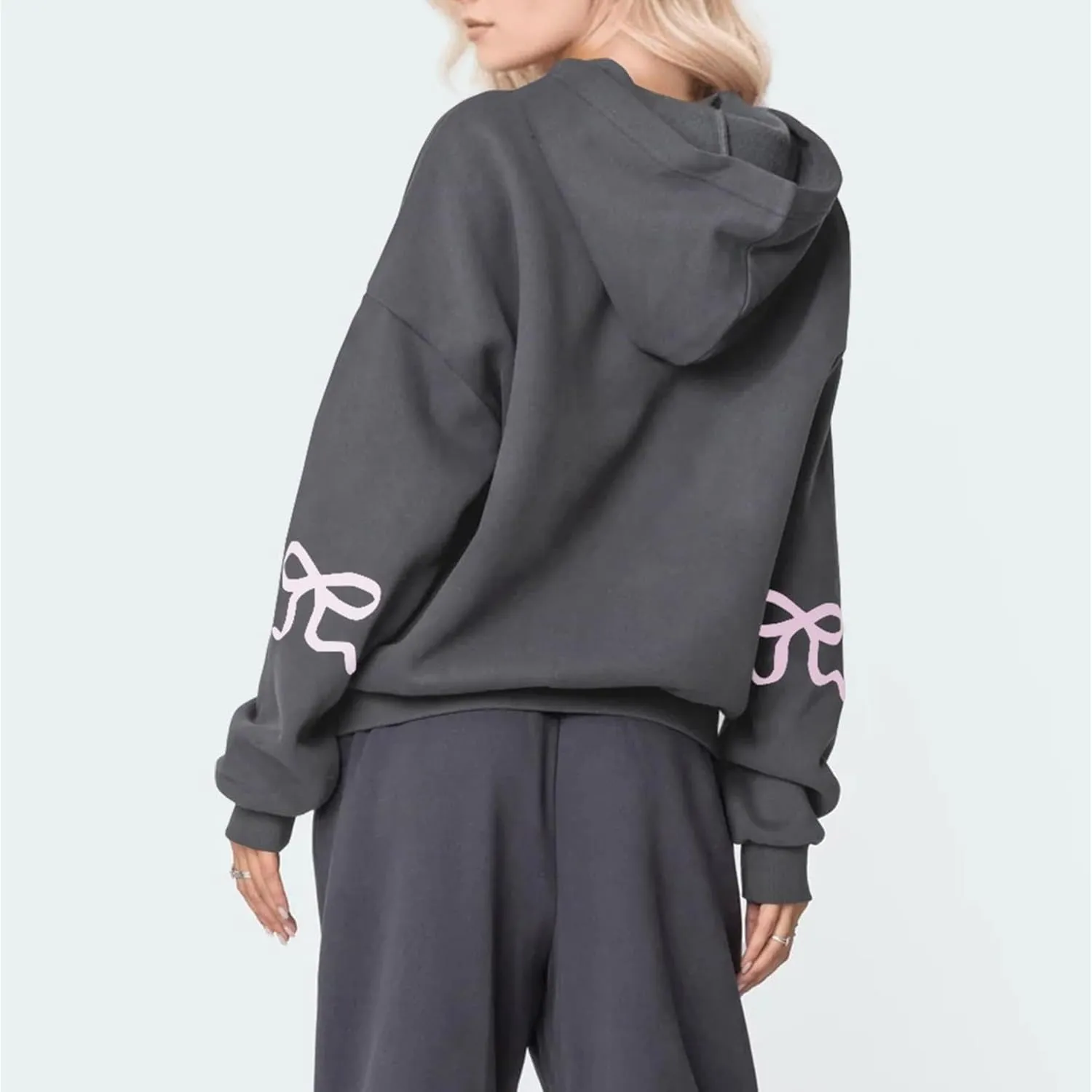 DSORVICD Women Bow Graphic Sweatshirt Y2k Long Sleeve Oversized Hoodies Cute Loose Fit Pullovers Teen Girls Preppy Streetwear