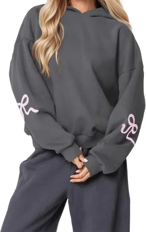 DSORVICD Women Bow Graphic Sweatshirt Y2k Long Sleeve Oversized Hoodies Cute Loose Fit Pullovers Teen Girls Preppy Streetwear
