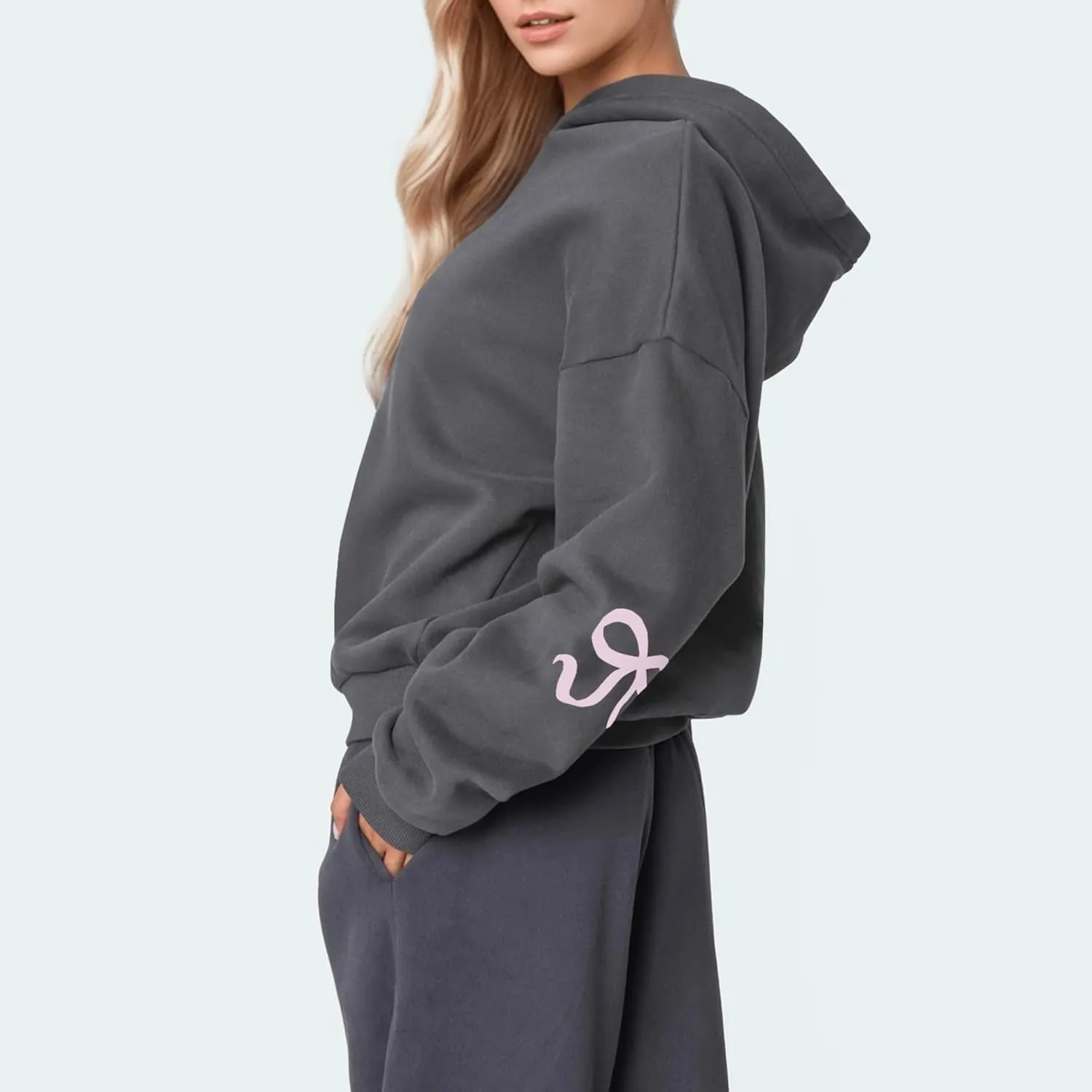 DSORVICD Women Bow Graphic Sweatshirt Y2k Long Sleeve Oversized Hoodies Cute Loose Fit Pullovers Teen Girls Preppy Streetwear