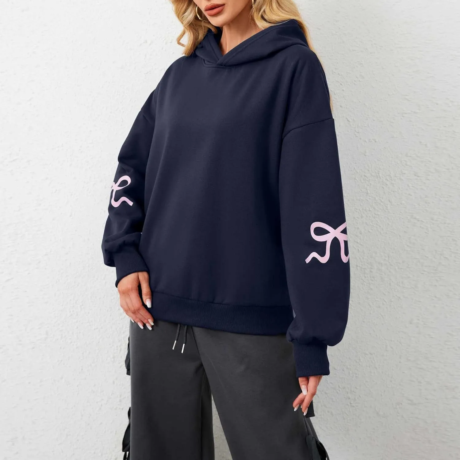 DSORVICD Women Bow Graphic Sweatshirt Y2k Long Sleeve Oversized Hoodies Cute Loose Fit Pullovers Teen Girls Preppy Streetwear