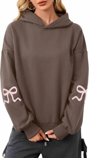 DSORVICD Women Bow Graphic Sweatshirt Y2k Long Sleeve Oversized Hoodies Cute Loose Fit Pullovers Teen Girls Preppy Streetwear