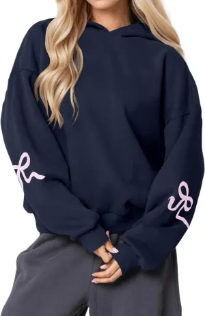 DSORVICD Women Bow Graphic Sweatshirt Y2k Long Sleeve Oversized Hoodies Cute Loose Fit Pullovers Teen Girls Preppy Streetwear