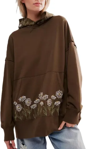 DSORVICD Women Cute Graphic Oversized Hoodies Y2k Flower Print Loose Hooded Sweatshirt Vintage Floral Pullover Top Streetwear