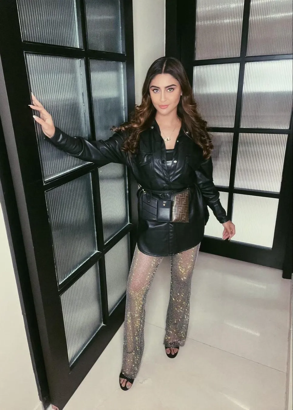 Eliana Black Crystal Mesh Pants