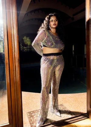 Eliana Black Crystal Mesh Pants