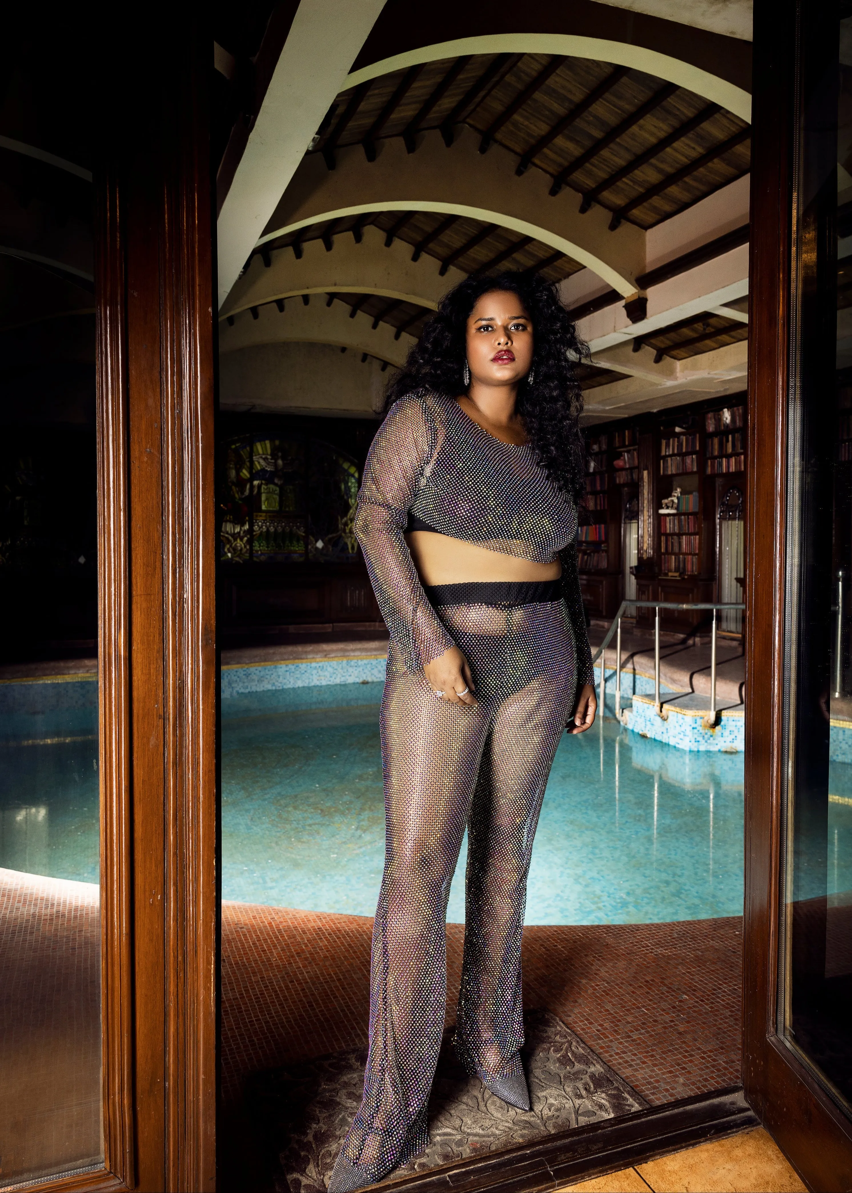 Eliana Black Crystal Mesh Pants