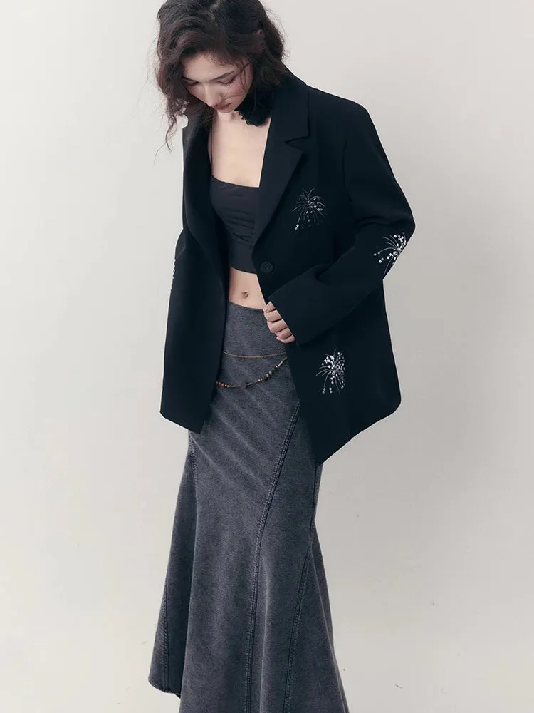Embroidered Casual Jacket   Casual Wide Leg Pants【s0000007255】