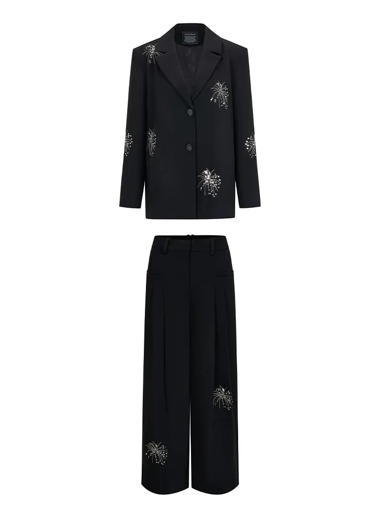 Embroidered Casual Jacket   Casual Wide Leg Pants【s0000007255】
