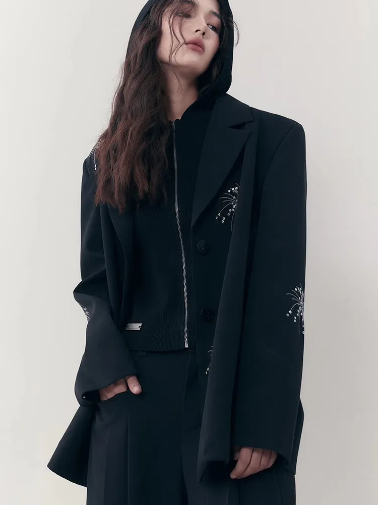 Embroidered Casual Jacket   Casual Wide Leg Pants【s0000007255】