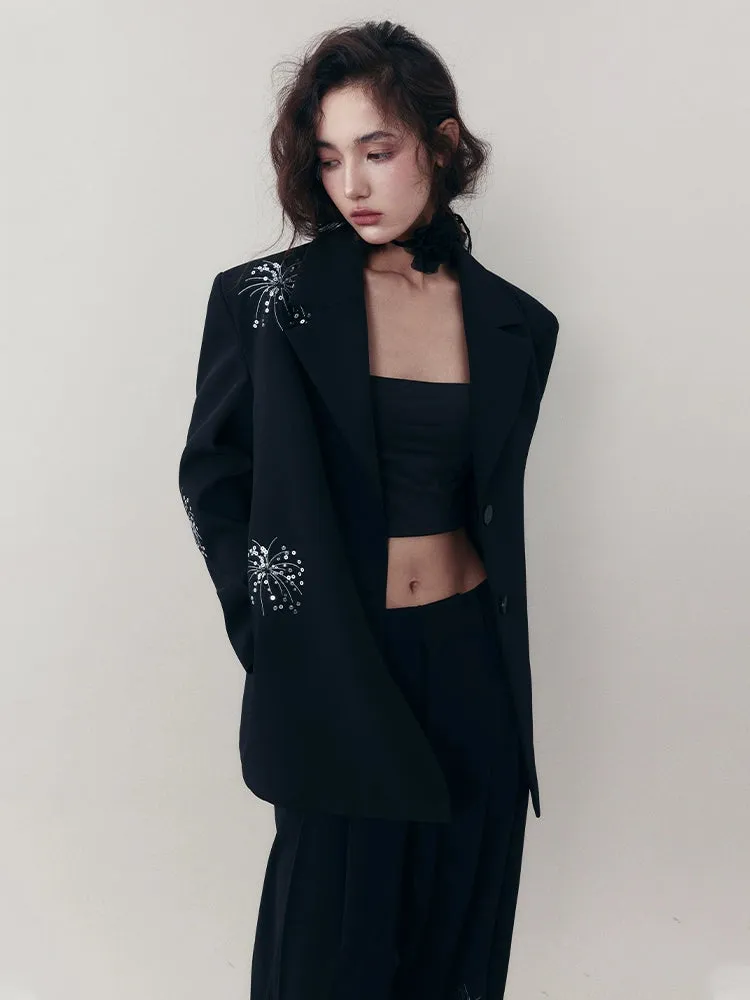 Embroidered Casual Jacket   Casual Wide Leg Pants【s0000007255】