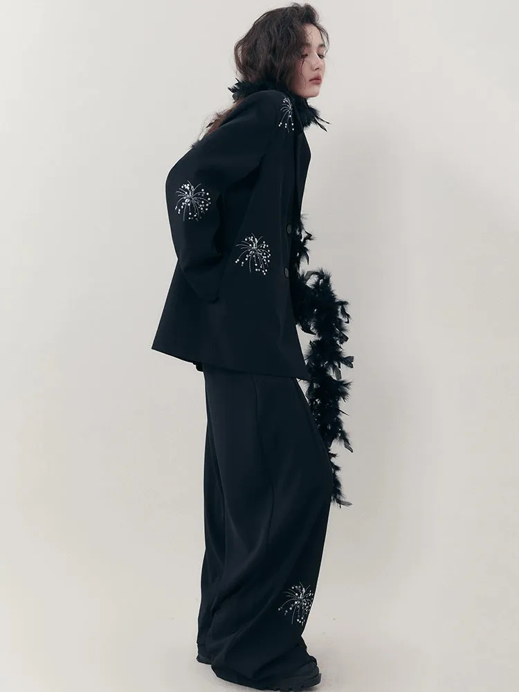 Embroidered Casual Jacket   Casual Wide Leg Pants【s0000007255】