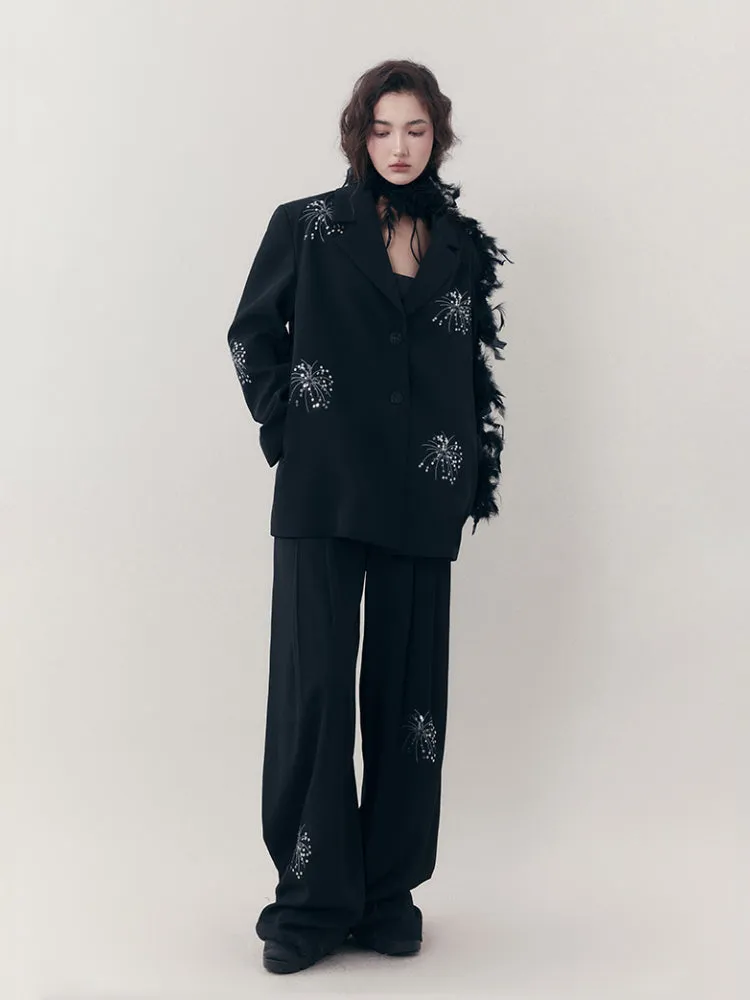 Embroidered Casual Jacket   Casual Wide Leg Pants【s0000007255】