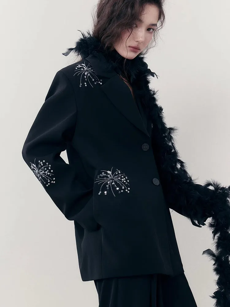 Embroidered Casual Jacket   Casual Wide Leg Pants【s0000007255】