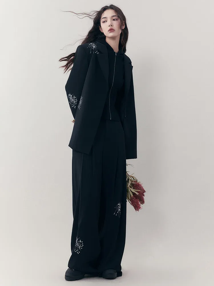 Embroidered Casual Jacket   Casual Wide Leg Pants【s0000007255】