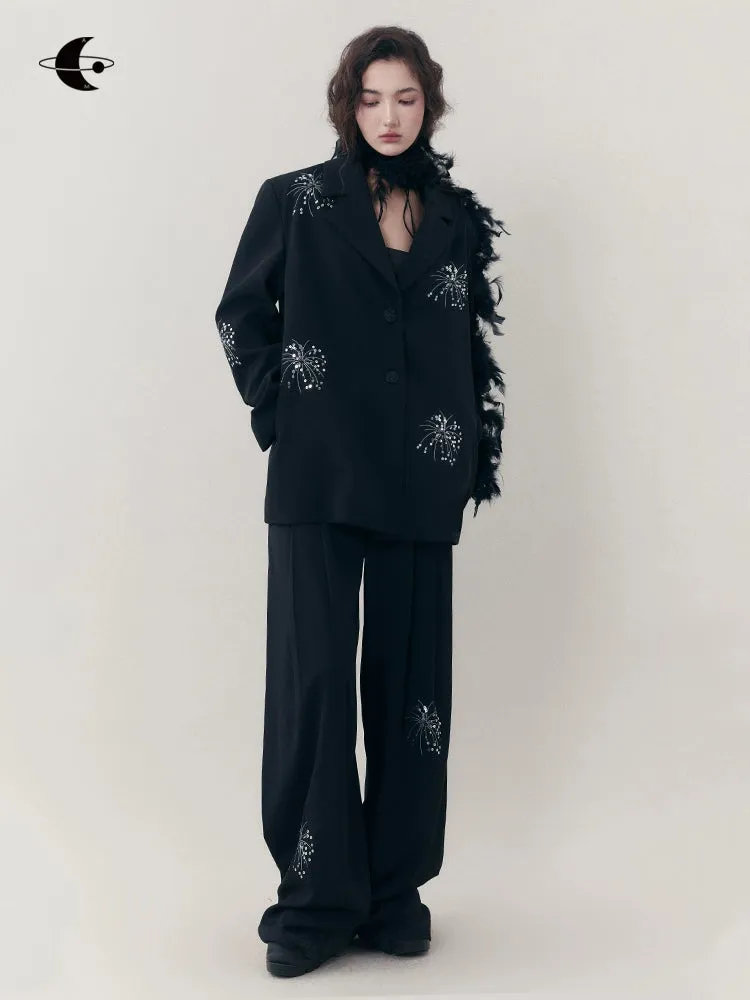 Embroidered Casual Jacket   Casual Wide Leg Pants【s0000007255】