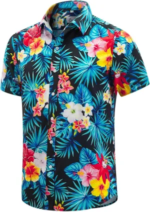 EUOW Men's Hawaiian Shirt Short Sleeves Printed Button Down Summer Beach Dress Shirts