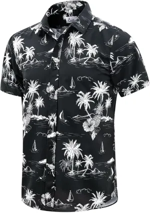 EUOW Men's Hawaiian Shirt Short Sleeves Printed Button Down Summer Beach Dress Shirts