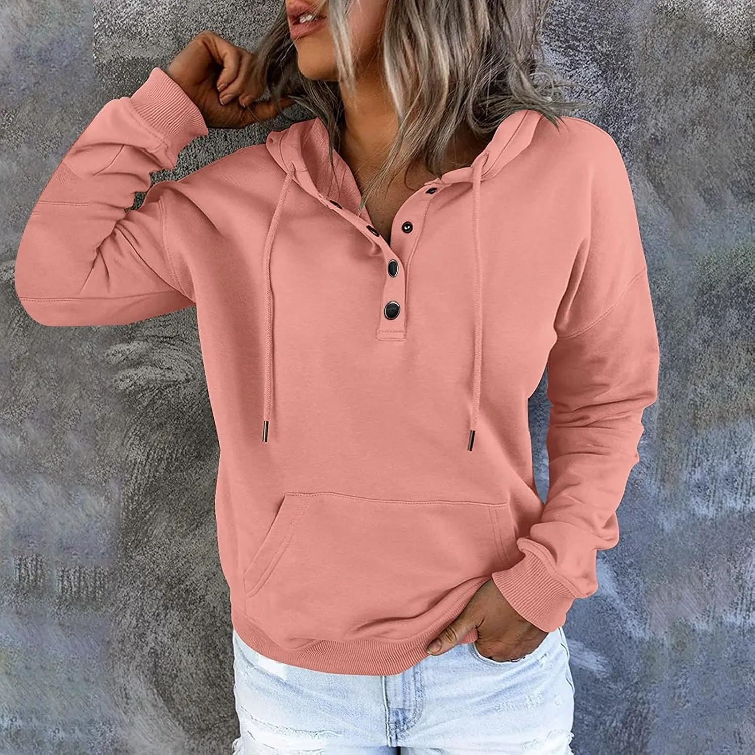 Fall Outfits for Women 2025 Y2k Hoodies Solid Button Down Long Sleeve Hooded Sweatshirts Pullover Tops with Pocket