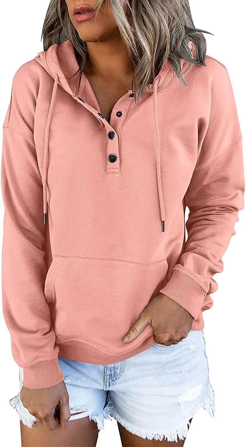 Fall Outfits for Women 2025 Y2k Hoodies Solid Button Down Long Sleeve Hooded Sweatshirts Pullover Tops with Pocket