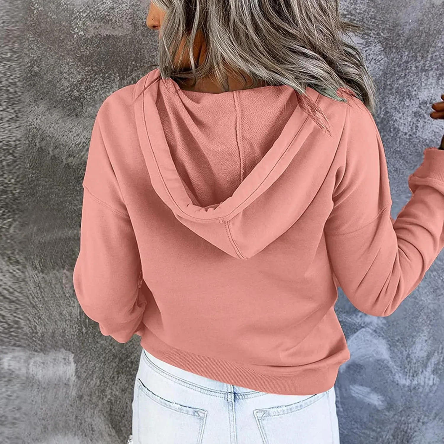Fall Outfits for Women 2025 Y2k Hoodies Solid Button Down Long Sleeve Hooded Sweatshirts Pullover Tops with Pocket