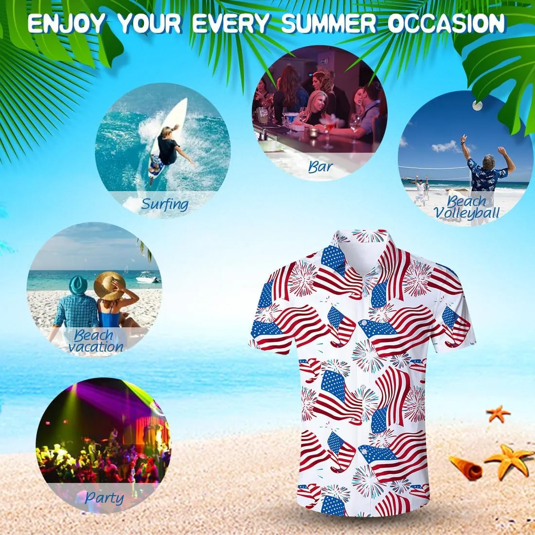 Fanient Mens Hawaiian Shirt Summer 3D Print Casual Short Sleeve Button Down Graphic Aloha Dress Shirts