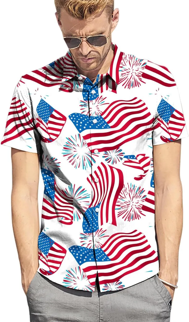 Fanient Mens Hawaiian Shirt Summer 3D Print Casual Short Sleeve Button Down Graphic Aloha Dress Shirts