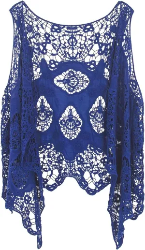 FindThy Womens Hollow Knitting Stitch Cardigan Open Front Draped Boho Hippie Crochet Vest
