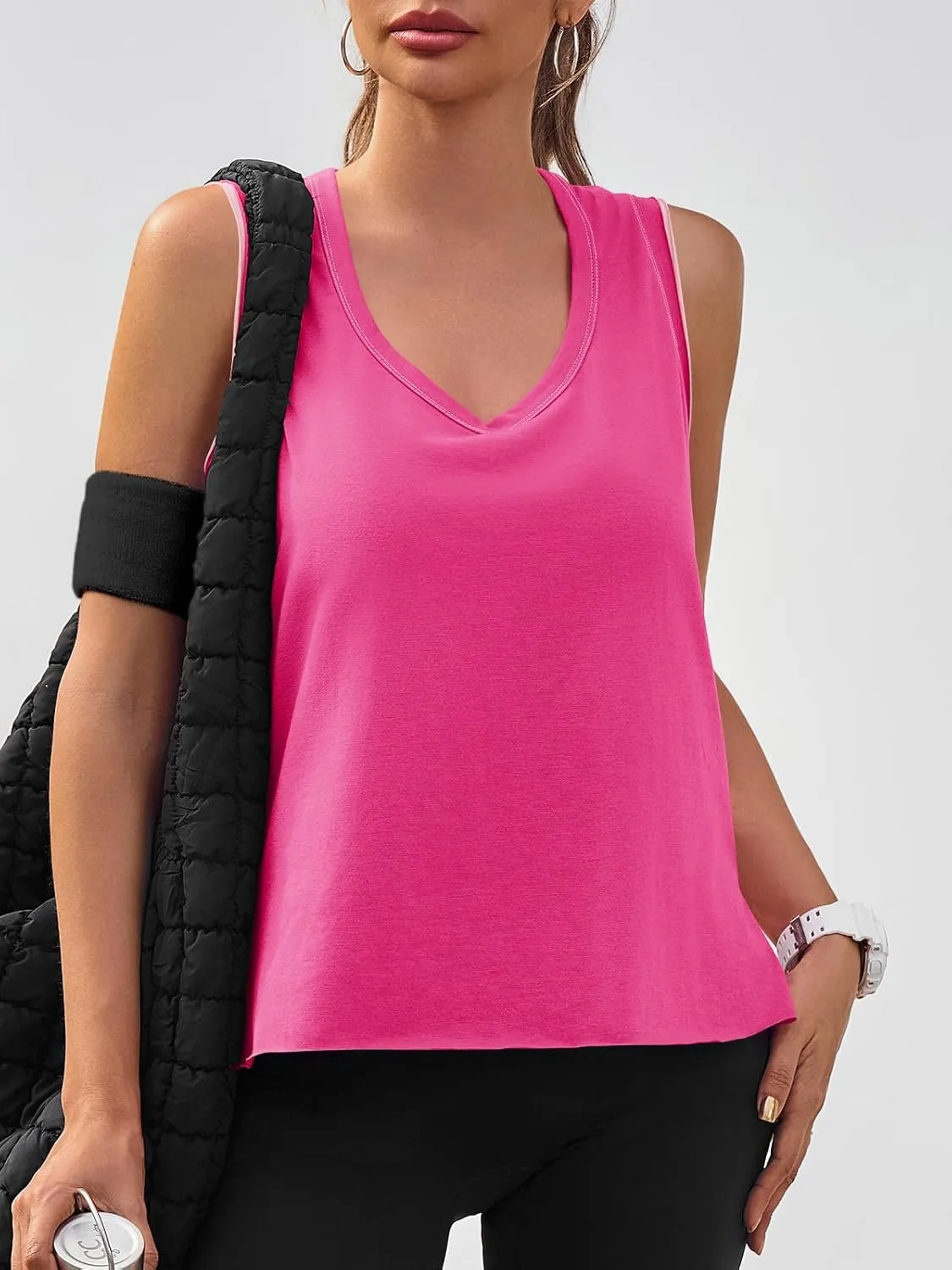 Fisoew Women's Workout Tank Tops Loose Fit Summer Sleeveless Yoga Gym Shirts with Side Slits