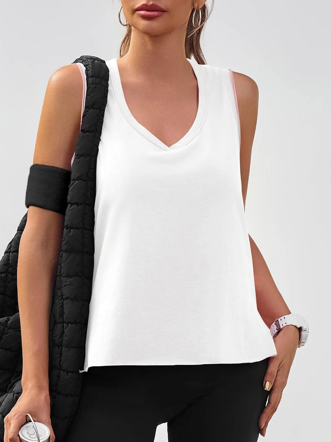Fisoew Women's Workout Tank Tops Loose Fit Summer Sleeveless Yoga Gym Shirts with Side Slits
