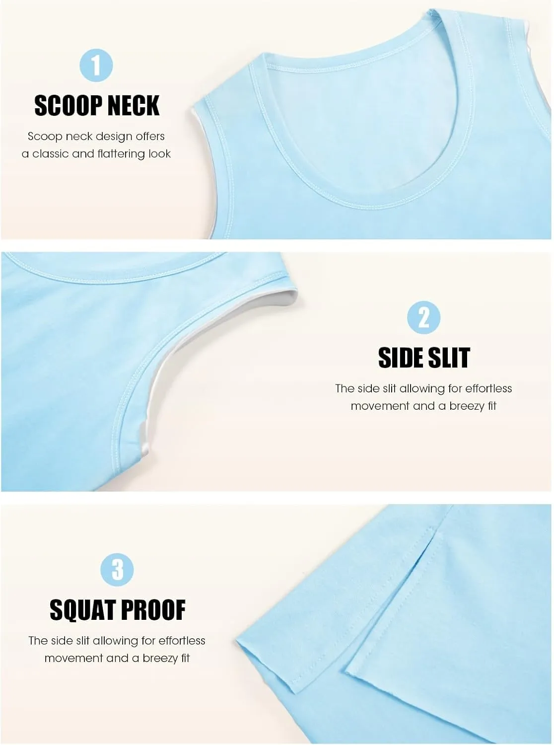 Fisoew Women's Workout Tank Tops Loose Fit Summer Sleeveless Yoga Gym Shirts with Side Slits