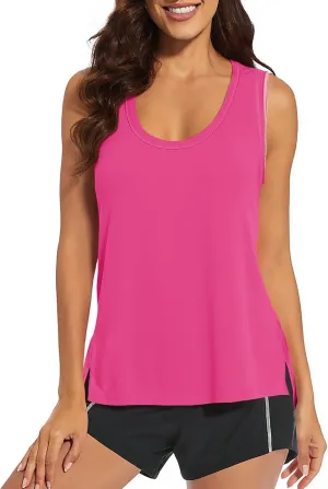 Fisoew Women's Workout Tank Tops Loose Fit Summer Sleeveless Yoga Gym Shirts with Side Slits