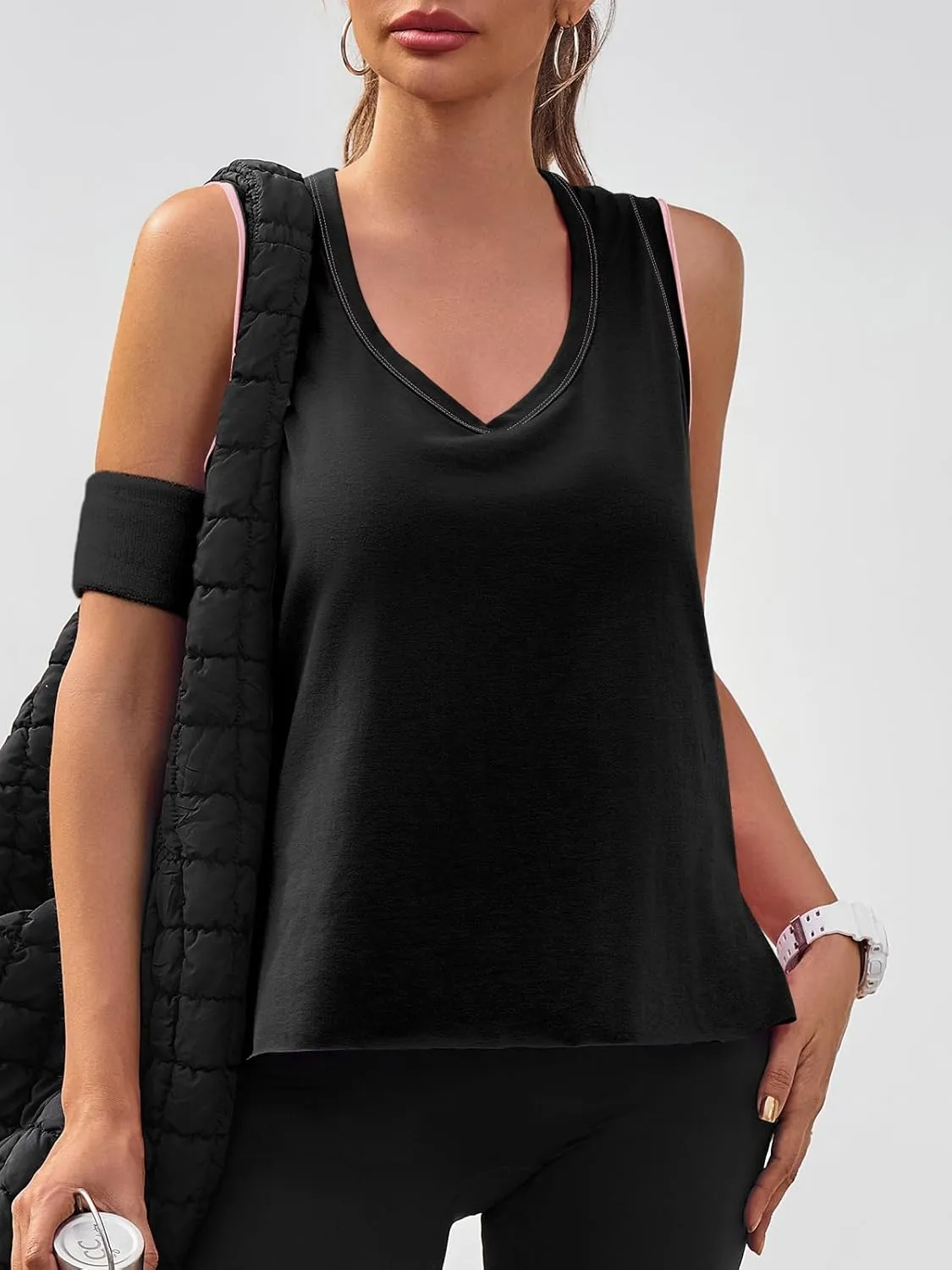 Fisoew Women's Workout Tank Tops Loose Fit Summer Sleeveless Yoga Gym Shirts with Side Slits