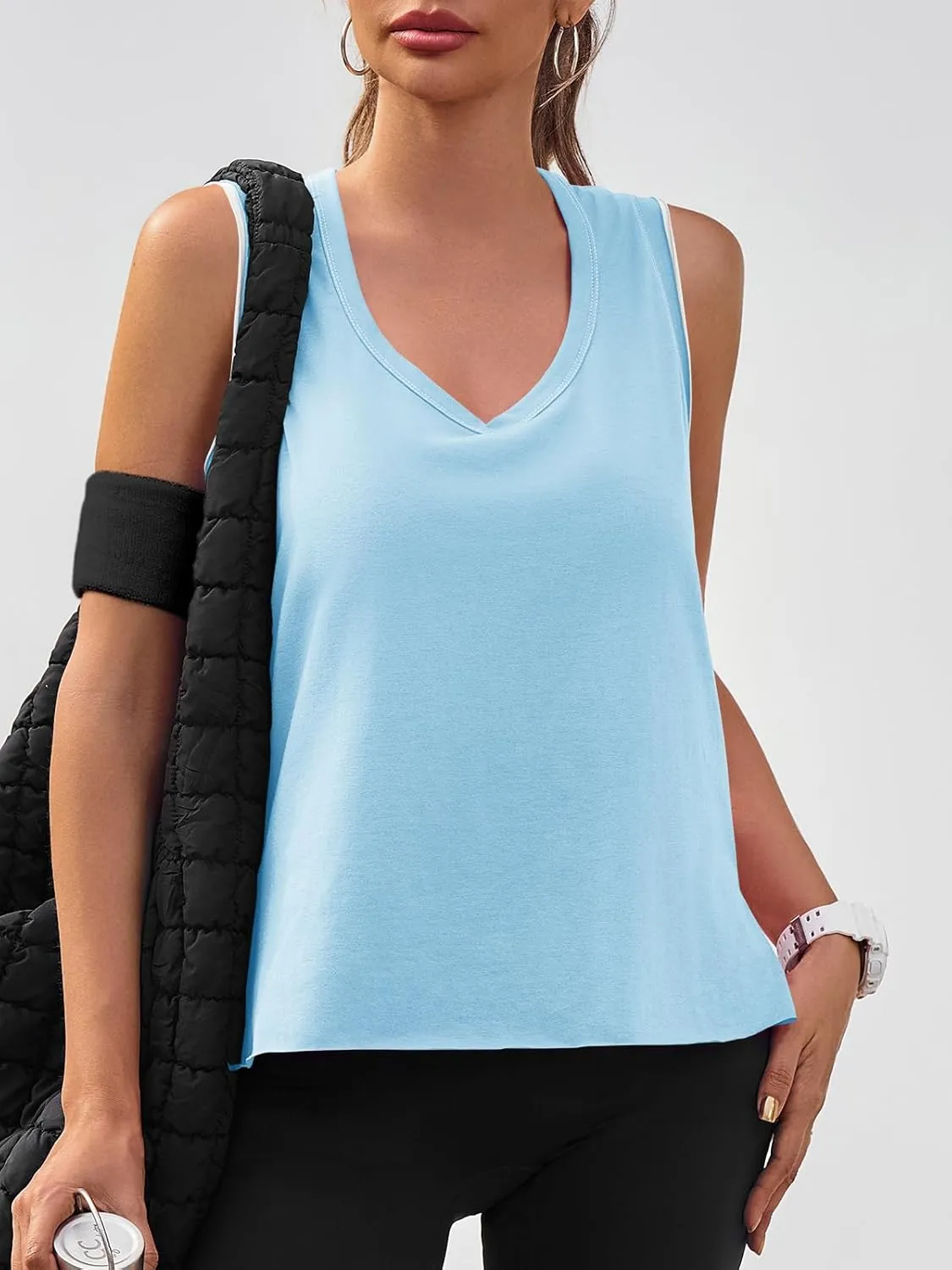 Fisoew Women's Workout Tank Tops Loose Fit Summer Sleeveless Yoga Gym Shirts with Side Slits