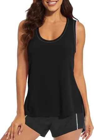 Fisoew Women's Workout Tank Tops Loose Fit Summer Sleeveless Yoga Gym Shirts with Side Slits