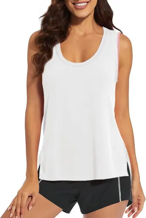 Fisoew Women's Workout Tank Tops Loose Fit Summer Sleeveless Yoga Gym Shirts with Side Slits