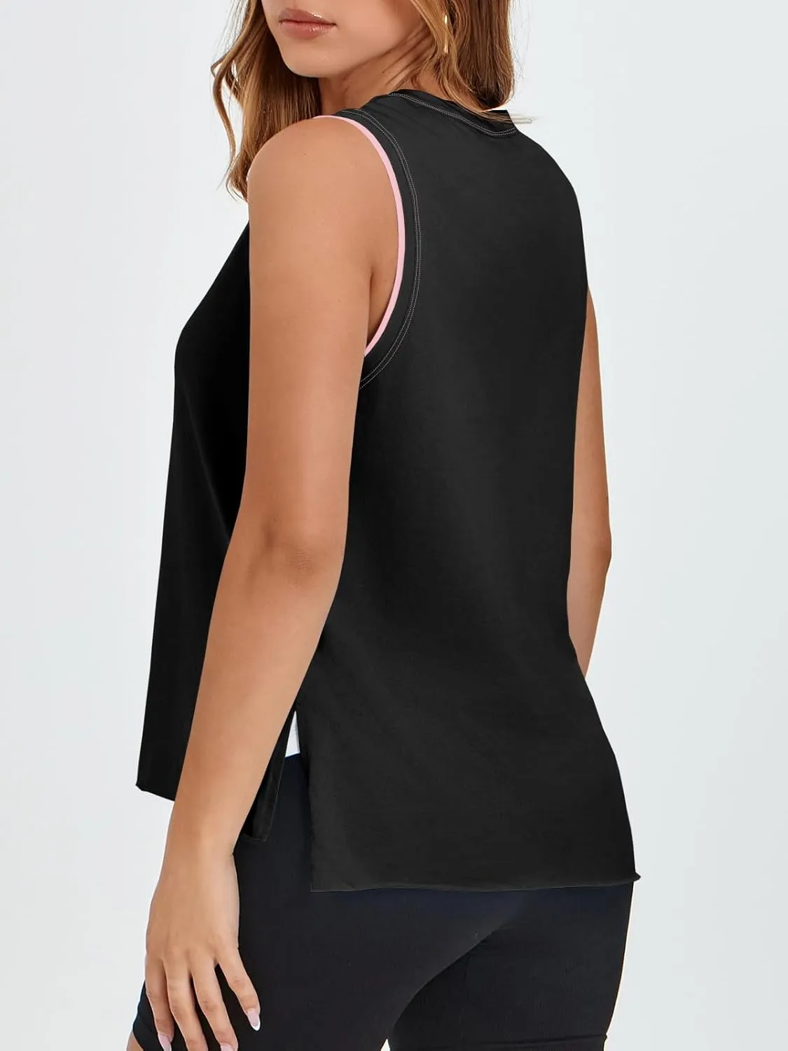 Fisoew Women's Workout Tank Tops Loose Fit Summer Sleeveless Yoga Gym Shirts with Side Slits
