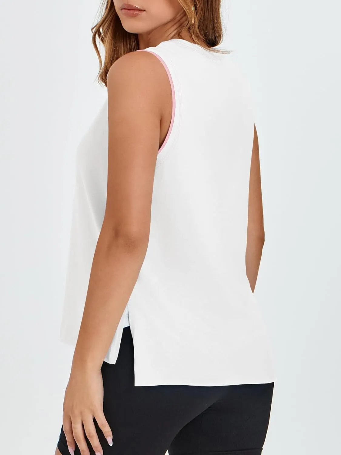 Fisoew Women's Workout Tank Tops Loose Fit Summer Sleeveless Yoga Gym Shirts with Side Slits