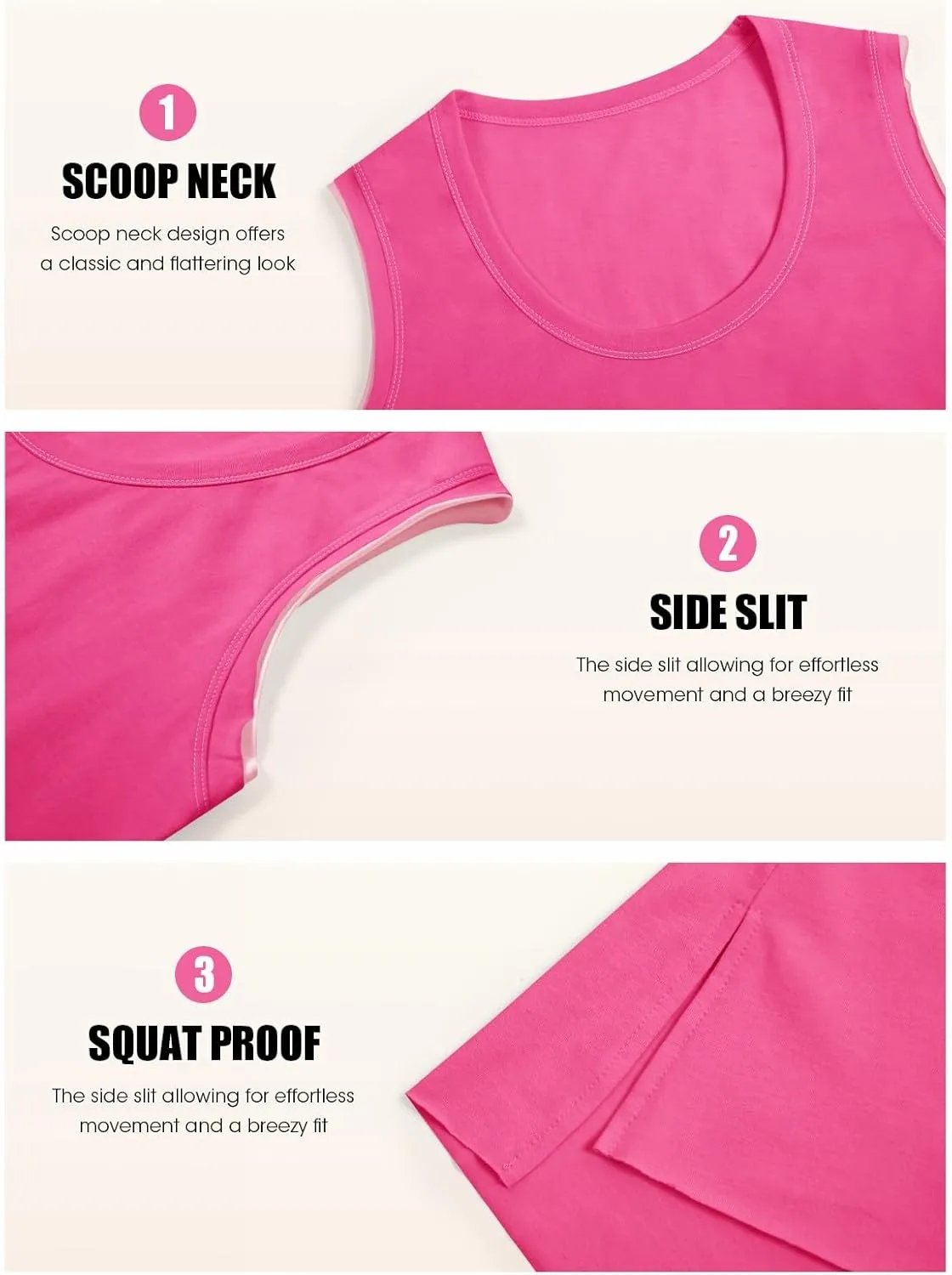 Fisoew Women's Workout Tank Tops Loose Fit Summer Sleeveless Yoga Gym Shirts with Side Slits