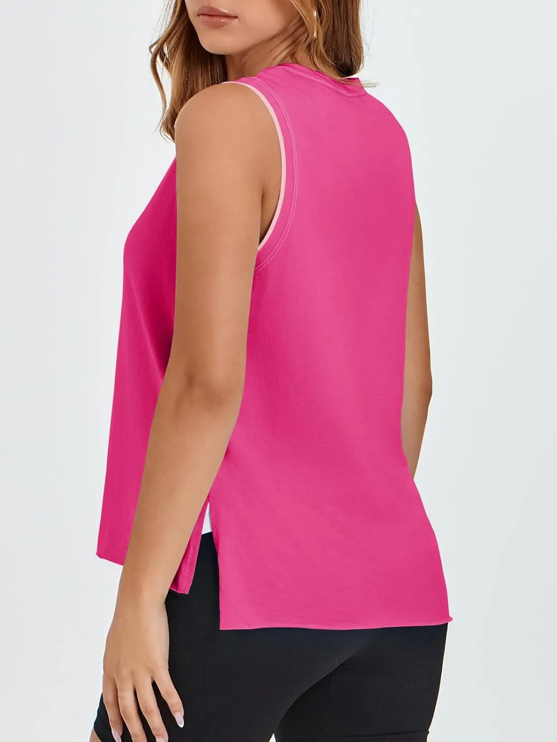 Fisoew Women's Workout Tank Tops Loose Fit Summer Sleeveless Yoga Gym Shirts with Side Slits