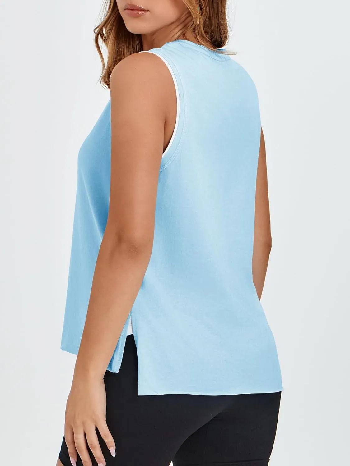 Fisoew Women's Workout Tank Tops Loose Fit Summer Sleeveless Yoga Gym Shirts with Side Slits